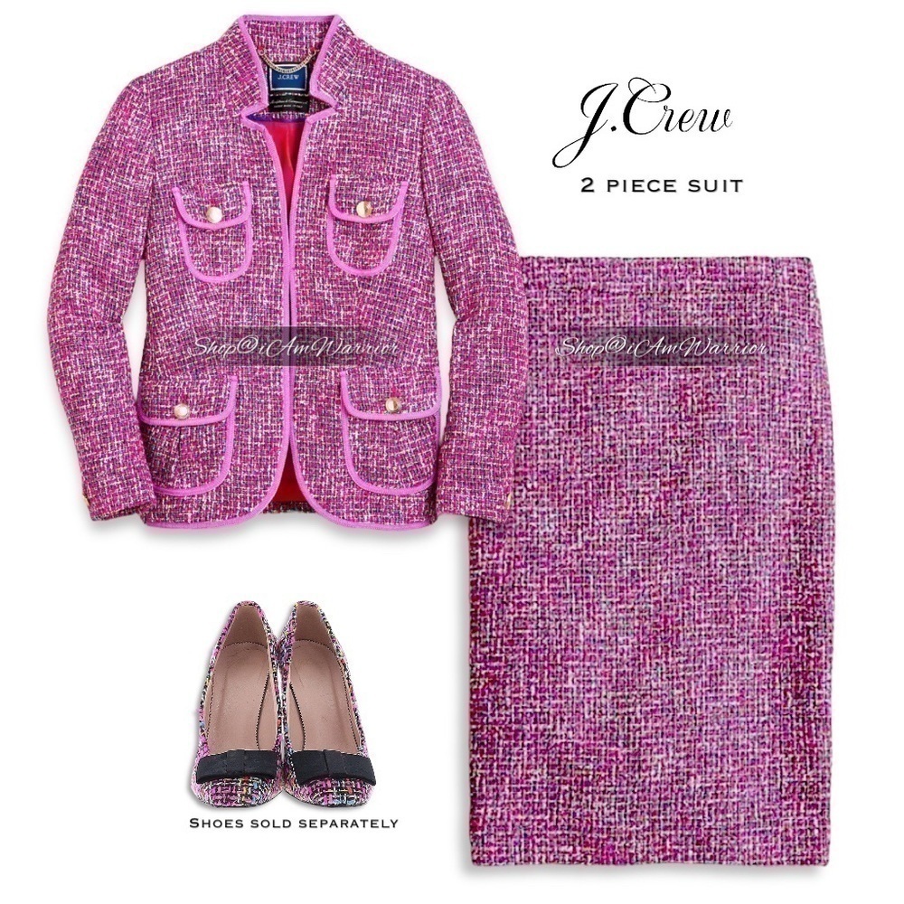 J.Crew fuchsia lady tweed jacket + pencil skirt 2 piece suit *shop@iamwarrior - Picture 5 of 16